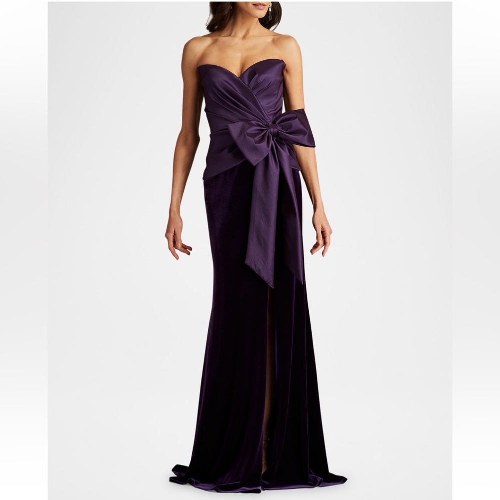 Tadashi Shoji Strapless Taffeta & Velvet Bow Gown